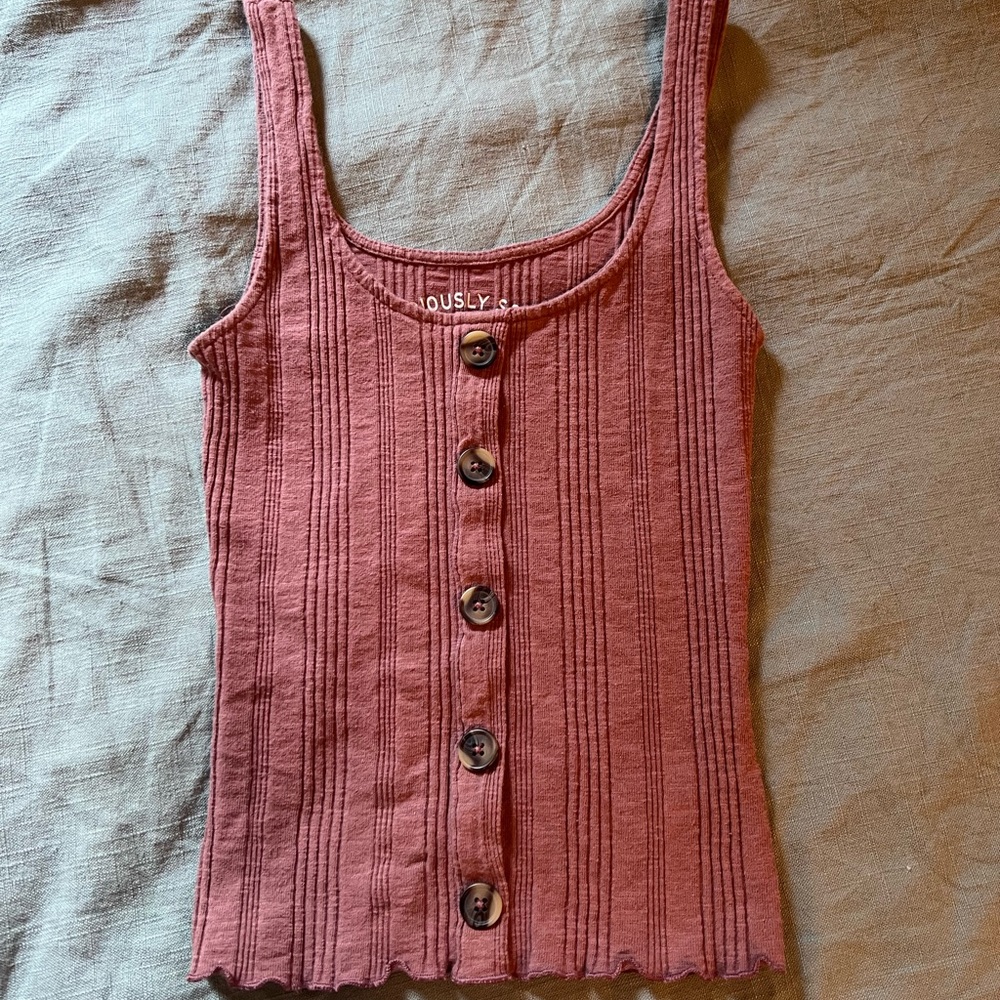 Aeropostale Mauve Button Ribbed Tank Top